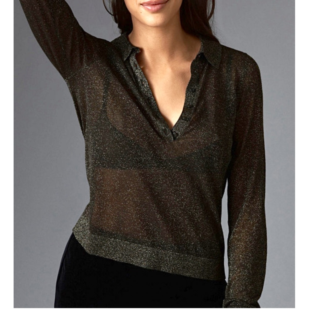 Anthropologie Maeve Sheer Woven Collar Sweater, NEW